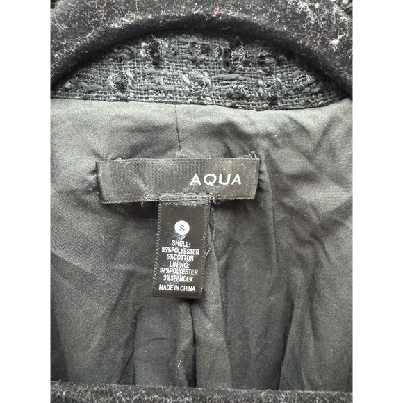 NWT Aqua Double Breasted Tweed‎ Tipped Trim Blazer Black Womens Size S - Picture 6 of 12